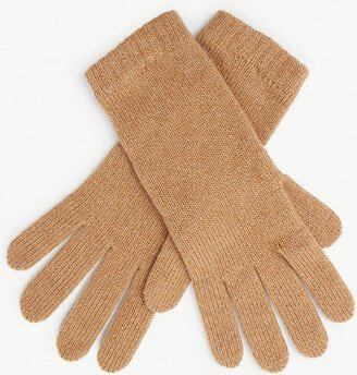 Womens Camel Ribbed Cashmere Gloves