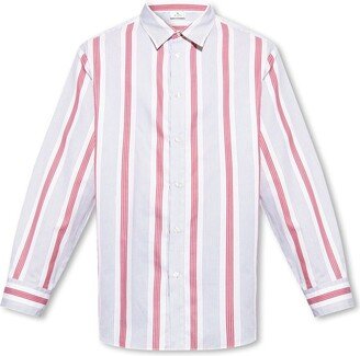 Striped Collared Long-Sleeve Shirt-AA