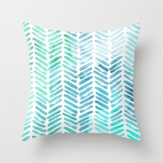 Handpainted Chevron pattern - light green and aqua - stripes Throw Pillow