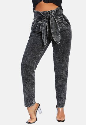 Bow Together Washed Denim Pants