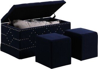 Ore International 2 Seating Nailhead Storage Bench Indigo Blue