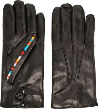 Stripe-Detail Leather Gloves