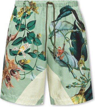 Graphic Print Drawstring Shorts-AA