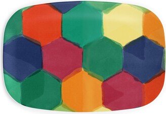 Serving Platters: Overlapping Hexagons - Warm Summer Serving Platter, Multicolor