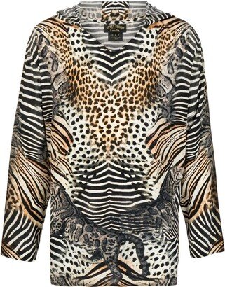 Animal-Print Hooded Silk Kaftan