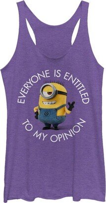 Despicable Me Women' Depicable Me Minion My Opinion Racerback Tank Top - Purple Heather - Large