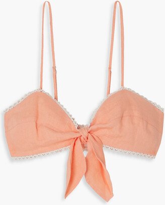 Tilly crochet-trimmed knotted linen bra top