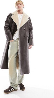 faux leather and shearling coat in brown