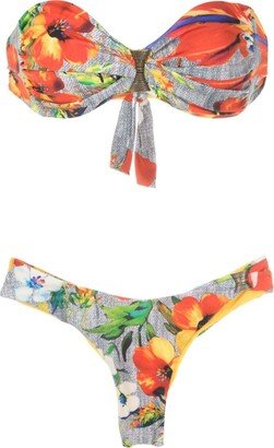 Hibiscus-Print Bandeau Bikini Set