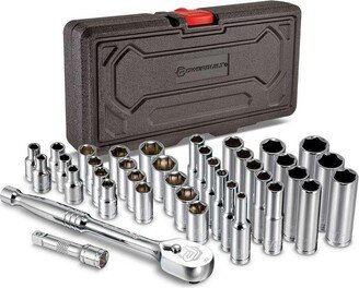 Powerbuilt 38 Piece 1/4 Inch Drive Tool Set with Sockets and Ratchet