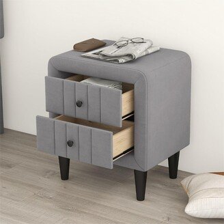 Velvet Upholstered Wooden Nightstand, Bedside Table with 2 Drawers, Gray