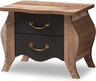 Romilly Country Cottage Farmhouse Oak Finished Wood 2 Drawer Nightstand Black/Brown