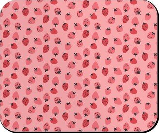 Mouse Pads: Red Strawberries - Pink Mouse Pad, Rectangle Ornament, Pink