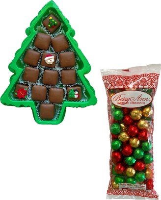 Betsy Ann Chocolates Large Christmas Tree Chocolate Meltaways & Milk Chocolate Balls Gift Bundle, 72 Pieces