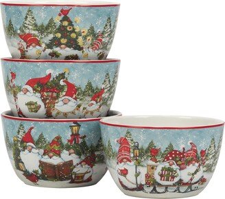 Christmas Gnomes 5.25 Dessert/Ice Cream Bowls, Set of 4 Assorted Designs, Multicolor