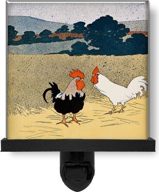 Two Roosters in A Field Chicken Farm Nature Glass Photo Night Light, Decorative Lights