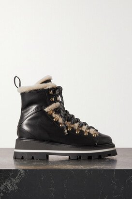 Chike Shearling-trimmed Leather Combat Boots - Black