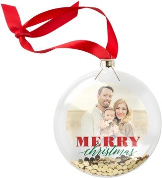 Ornaments: Traditional Script Glitter Ornament, White, Circle