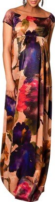 Maternity Aria Watercolor Cap-Sleeve Gown