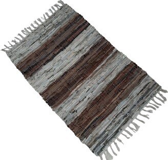 Leather Hearth Rug For Fireplace Fireproof Mat Beige Brown Lines