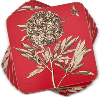 Sanderson Etchings and Roses Red Coasters Set of 6 - 4.25 Square