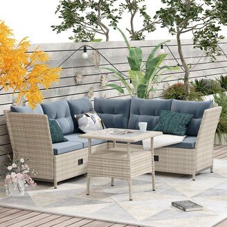 Outdoor Patio 4-Piece All Weather PE Wicker Rattan Sofa