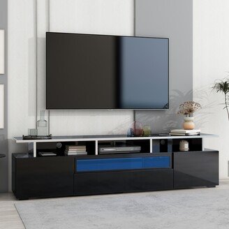 GEROJO Modern TV Stand with LED Color Changing Lights, UV High-Gloss Entertainment Center for TVs Up to 80