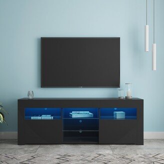 Modern 57 LED TV Stand with Two Open Cabinets