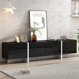 TOSWIN Modern TV Stand with Unique Contemporary Design, High Gloss UV Surface, Great Storage, Up to 80 TVs