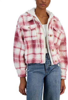 Crave Fame Juniors' Hoodie Long-Sleeve Sherpa Shacket