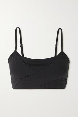 Airbrush Enso Wrap-effect Stretch Sports Bra - Black