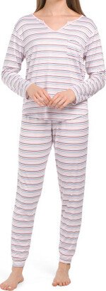 TJMAXX Stripe Split Neck Pajama Set For Women