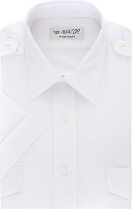 Mens Dress Shirts Short Sleeve Aviator Shirt Solid Spread Collar (White) Men's Long Sleeve Button Up