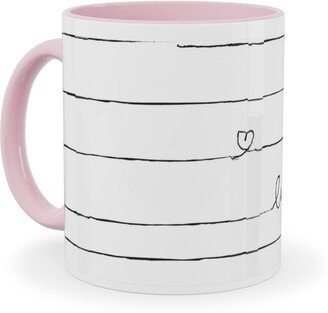Mugs: Love Note - Stripes - Black And White Ceramic Mug, Pink, 11Oz, White