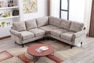 EDWINRAY L-Shape Sectional Sofa Accent Living Room Sofa with Wood Legs, Light Gray