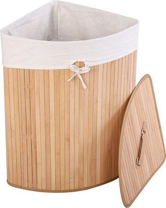 Corner Bamboo Hamper Laundry Basket Washing Cloth Bin Storage Bag Lid