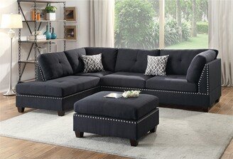 Faux Leather Reversible Sectional Sofa with Ottoman and Nailheads - 104Wx75Dx35H