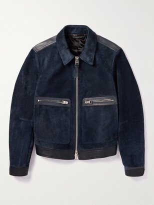 Slim-Fit Full-Grain Leather-Trimmed Suede Blouson Jacket