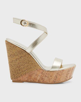 Metallic Ankle-Strap Wedge Espadrille Sandals