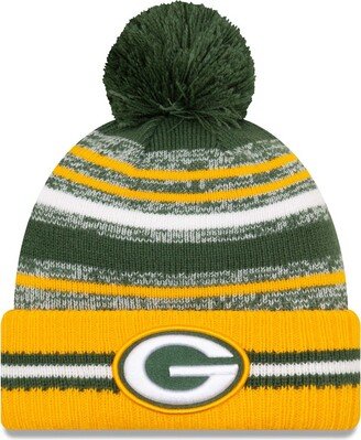 Men's Green and Gold-Tone Green Bay Packers 2021 Nfl Sideline Sport Official Pom Cuffed Knit Hat - Green, Gold-Tone