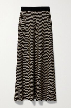 Brandy Striped Metallic-jacquard Midi Skirt - Black