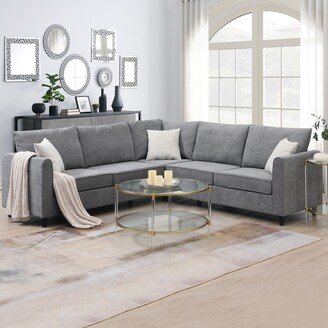 RASOO Comfortable Gray L-Shape Sectional Sofa with 3 Pillows