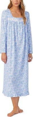 Long Sleeve Cotton Jersey Long Gown (White Ground Vine) Women's Pajama