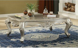 Traditional Style Rectangular Wood and Marble Coffee Table, Silver