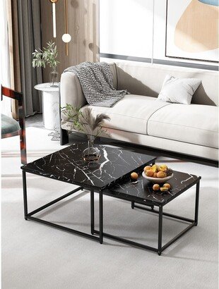 Modern Marble Nesting Coffee Tables Set, 2pc