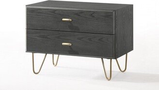 Contemporary Gray and Gold Nightstand with Two Drawers