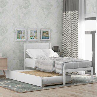 IGEMAN Modern Minimalistic Twin Size Pine Wood Platform Bed with Twin Trundle, Grey