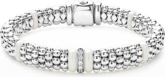 Sterling Silver and Gold White Caviar White Ceramic Diamond Link Bracelet