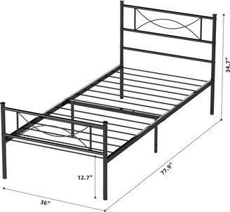 Yoneston Easy-to-assemble Metal Twin Platform Bed Frame with Under-bed Storage