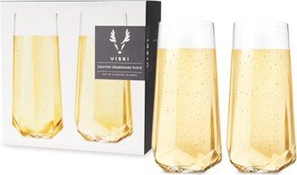 Raye Faceted Crystal Champagne Flutes Set of 2 - Premium Crystal Clear Glass, Modern Stemless, Champagne Glass Gift Set - 10oz